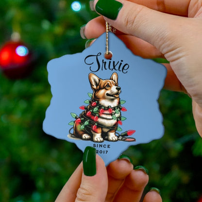 Pembroke Welsh Corgi Custom Name and Date Ornament. Personalized Pet Name.