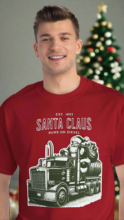 Santa Claus Runs on Diesel - Christmas Tee- Short-Sleeve T-Shirt