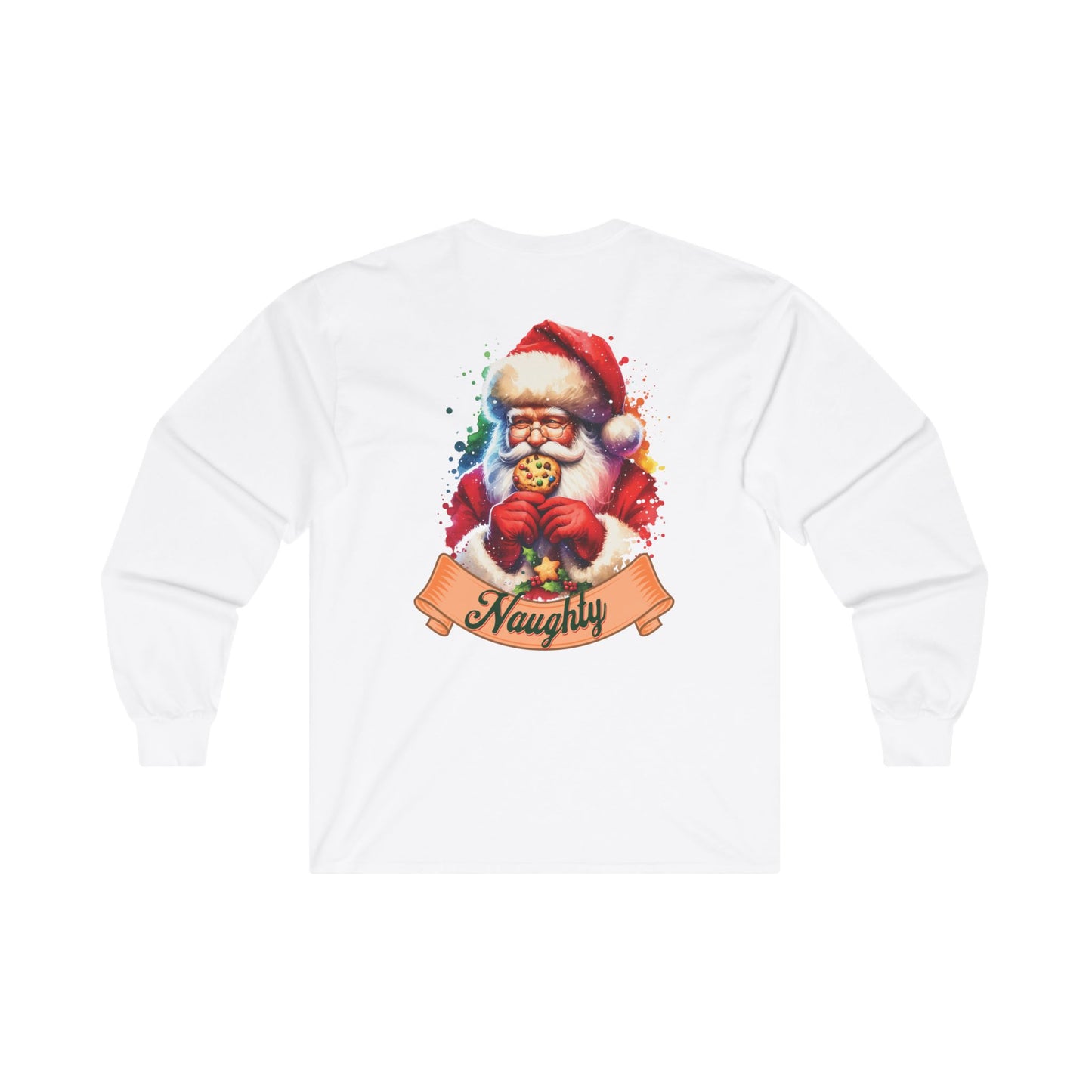 Naughty Santa Eating Cookies Long Sleeve T-Shirt