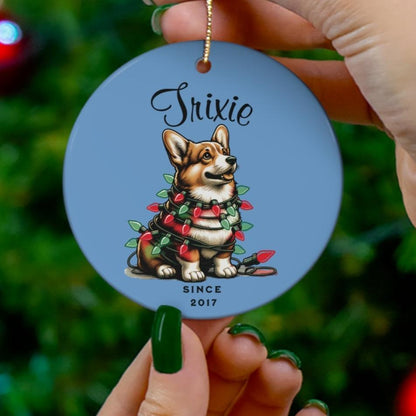 Pembroke Welsh Corgi Custom Name and Date Ornament. Personalized Pet Name.