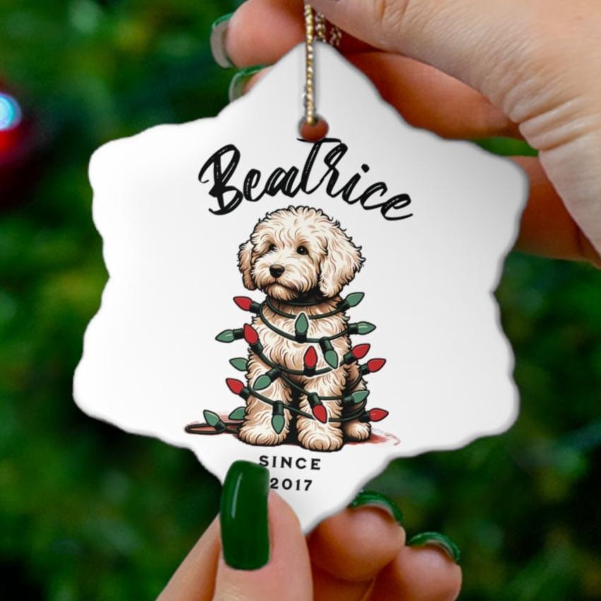 Personalized Pet Name Ceramic Ornament. Custom Ornament. Holiday Gift for Him/Her. Labradoodle.