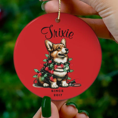 Pembroke Welsh Corgi Custom Name and Date Ornament. Personalized Pet Name.