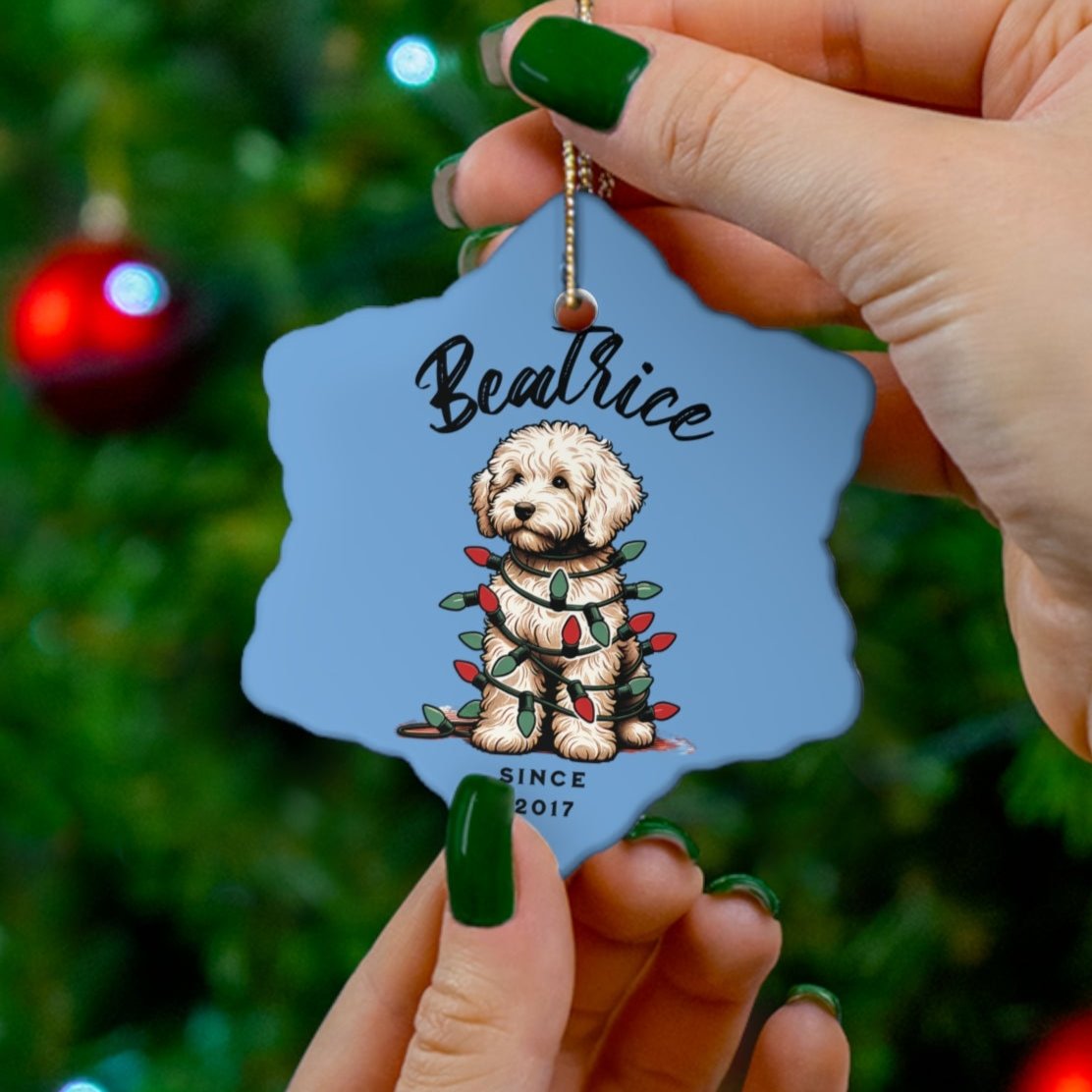 Personalized Pet Name Ceramic Ornament. Custom Ornament. Holiday Gift for Him/Her. Labradoodle.