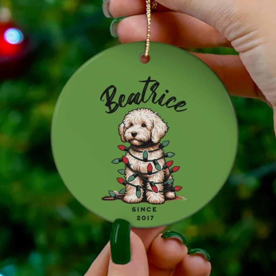 Personalized Pet Name Ceramic Ornament. Custom Ornament. Holiday Gift for Him/Her. Labradoodle.