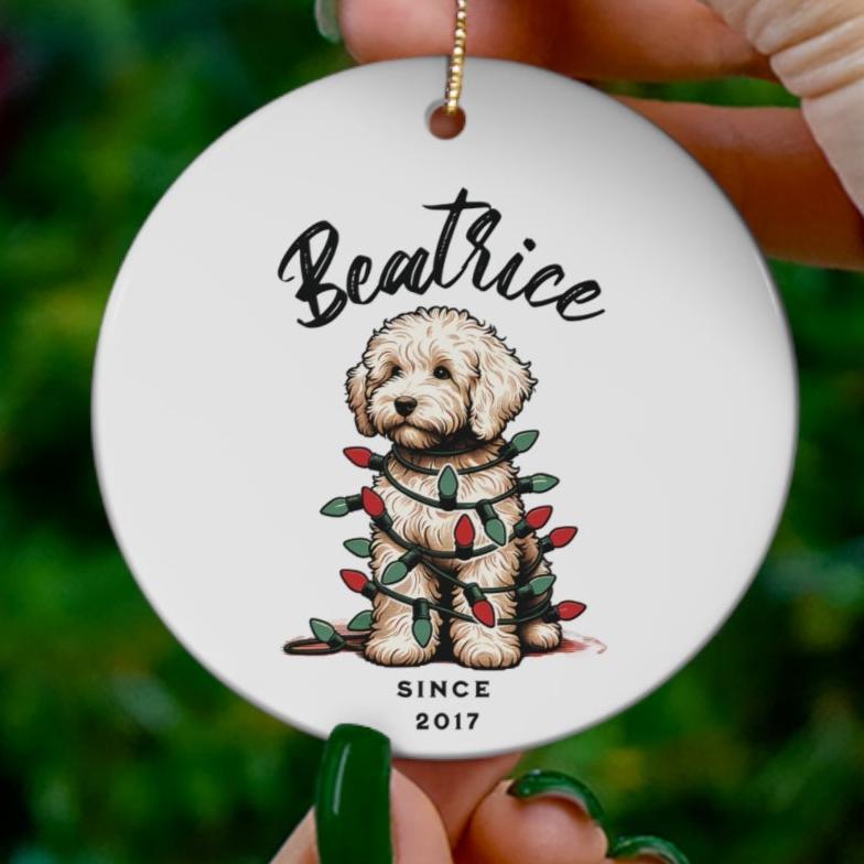 Personalized Pet Name Ceramic Ornament. Custom Ornament. Holiday Gift for Him/Her. Labradoodle.