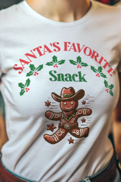 Santa's Favorite Snack T-Shirt. Gingerbread Cowboy. Christmas Baking.