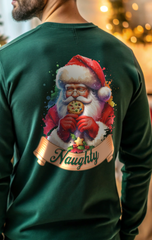 Naughty Santa Eating Cookies Long Sleeve T-Shirt